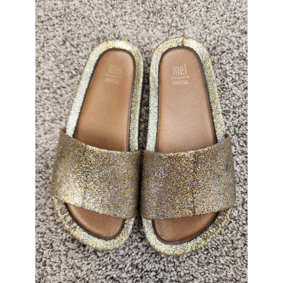 Mel dreamed by Melissa gold glitter jelly slide sandals 2 - Picture 1 of 3